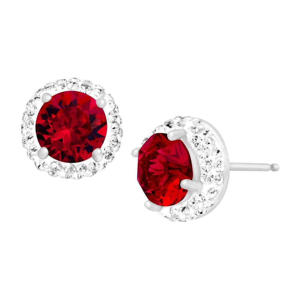 Preciosa Crystal Light Siam Flower w/6 2mm Crystals Stud Earrings Sterling Preciosa Crystal Light Siam Flower w/6 2mm Crystals Stud Earrings Sterling